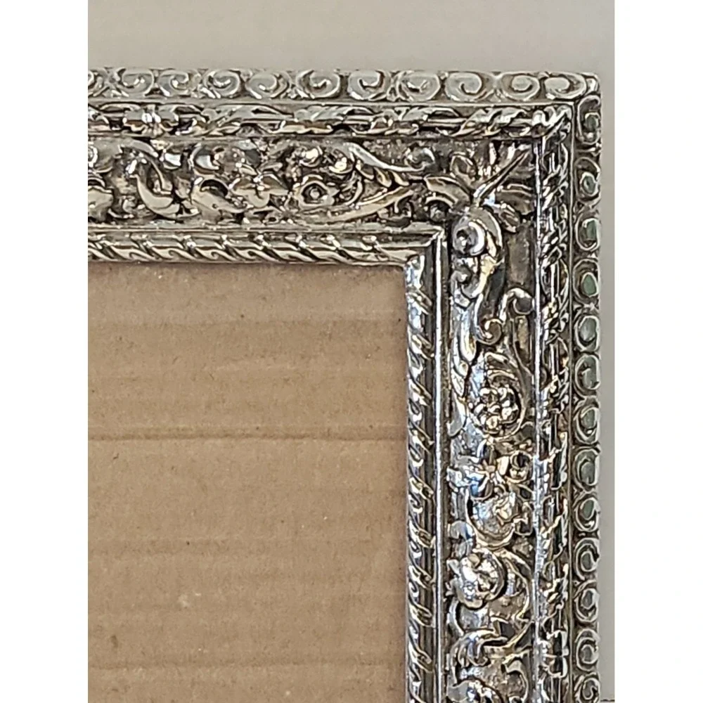 Ornate Silvertoned Picture Frame 5x7 Victorian Style Resin Tabletop Portrait
